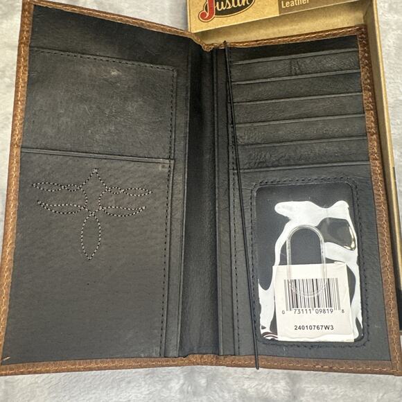 Justin Men's Rodeo Wallet Brown Suede Genuine Leather RFID Checkbook Western - Picture 2 of 9